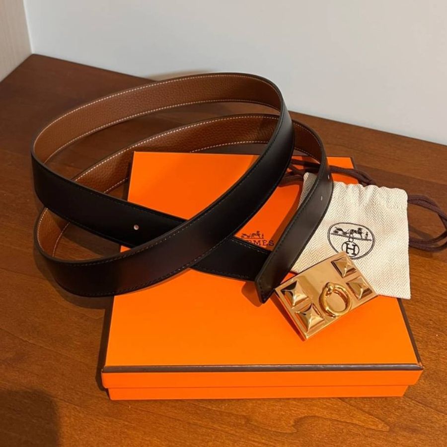 hermes 愛馬仕 雙面 金棕 皮帶 腰帶-1