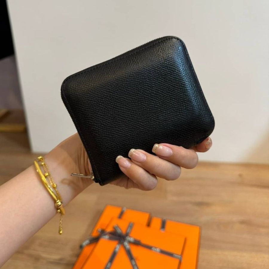 hermes 黑 絲巾短夾 短夾 皮夾 皮包 卡夾 卡包 錢包 零錢包 信用卡卡夾-2