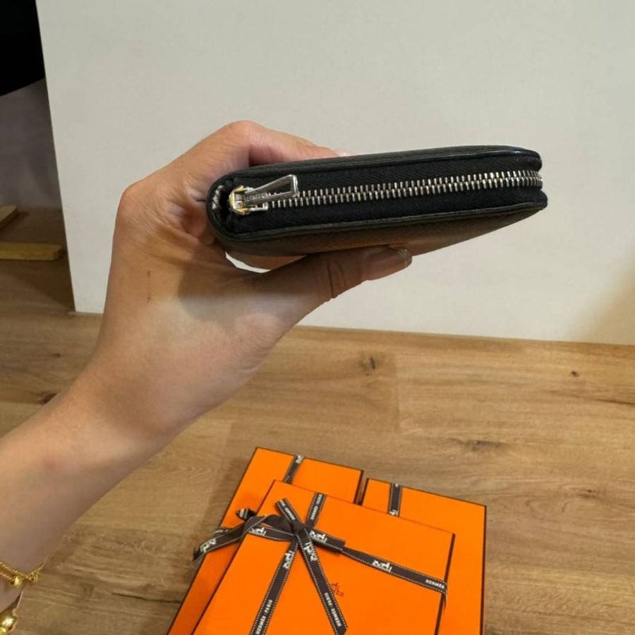 hermes 黑 絲巾短夾 短夾 皮夾 皮包 卡夾 卡包 錢包 零錢包 信用卡卡夾-3