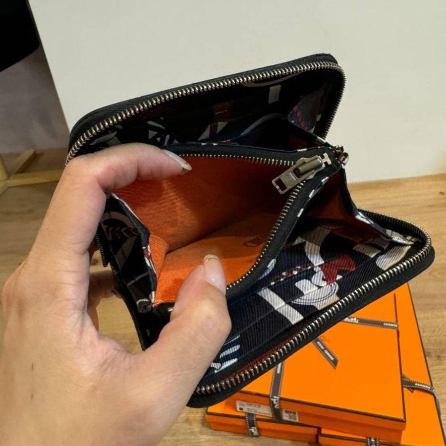 hermes 黑 絲巾短夾 短夾 皮夾 皮包 卡夾 卡包 錢包 零錢包 信用卡卡夾-23