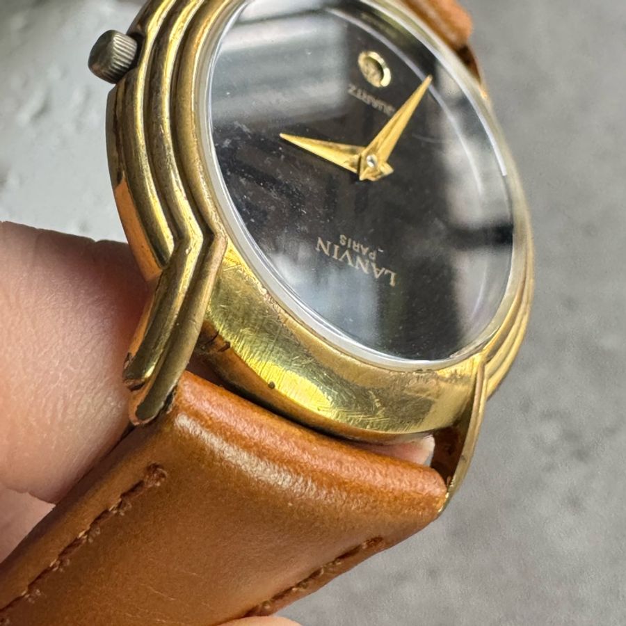 中古孤品 Lanvin 浪凡 法國製機芯 石英皮革手錶-4