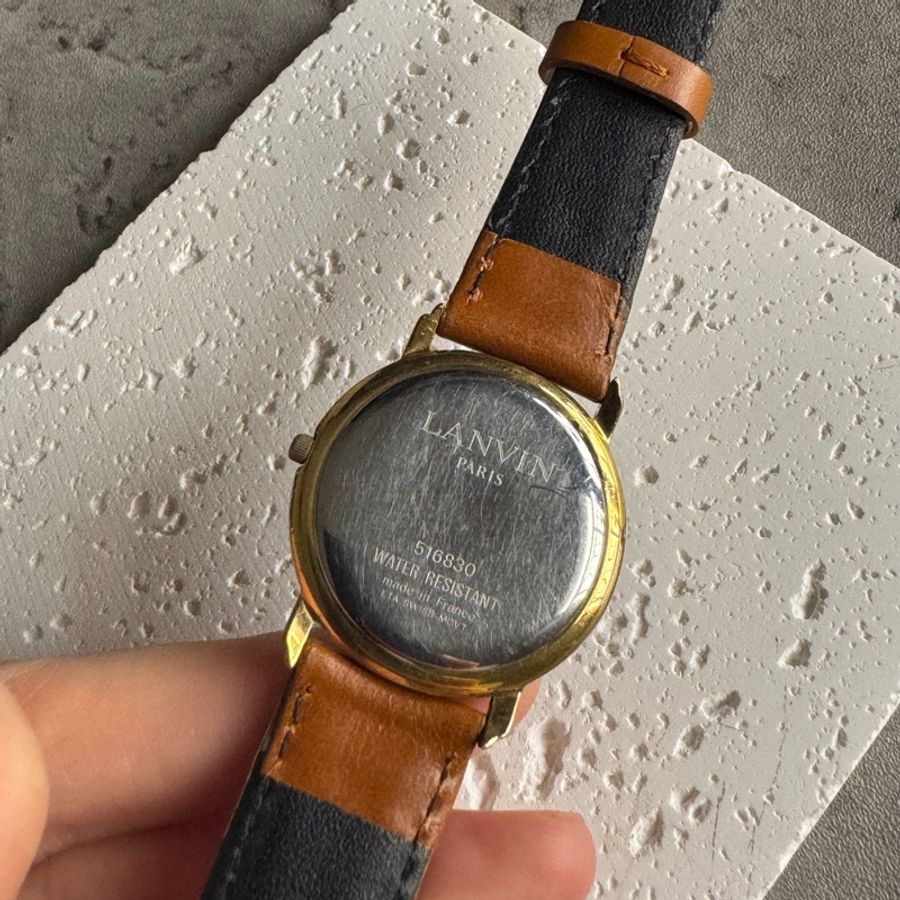 中古孤品 Lanvin 浪凡 法國製機芯 石英皮革手錶-9