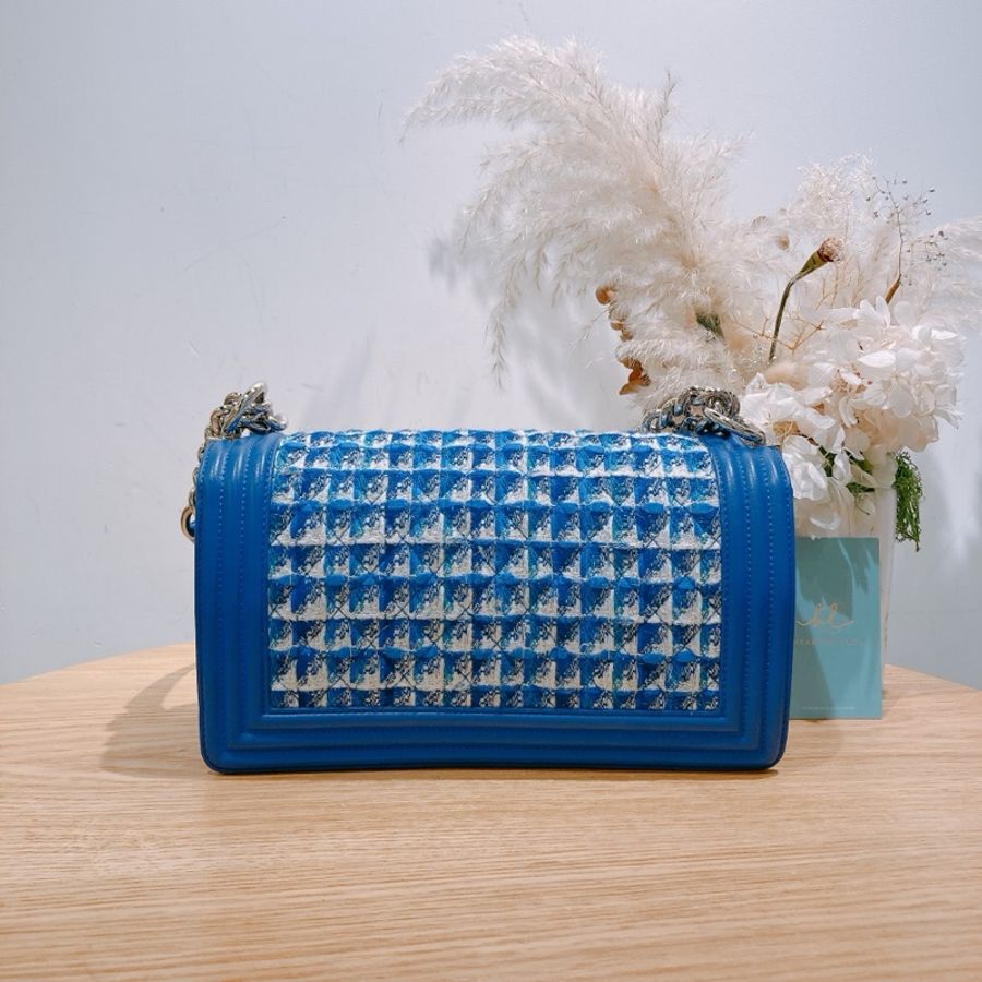 TW3876 CHANEL 香奈兒中號boy系列鍊帶包包BOY 25CM HANDBAG LAMBSKIN TWEED-1