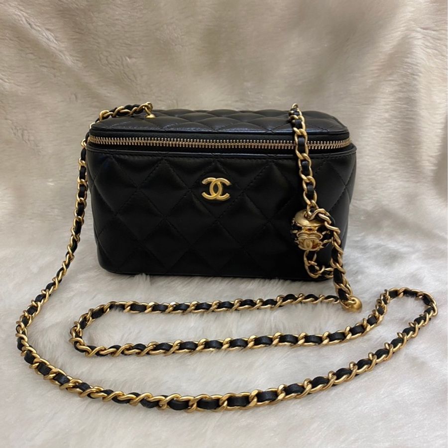 全新|Chanel 核桃金球 長盒子 化妝箱包 皮穿鏈-0