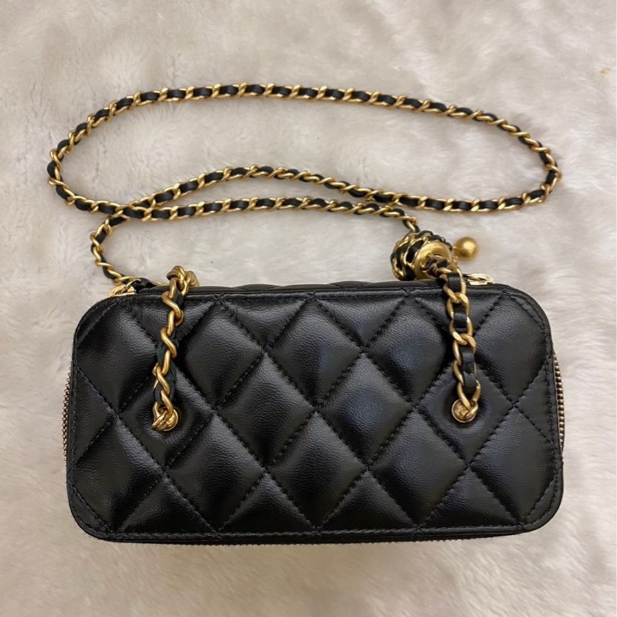 全新|Chanel 核桃金球 長盒子 化妝箱包 皮穿鏈-6