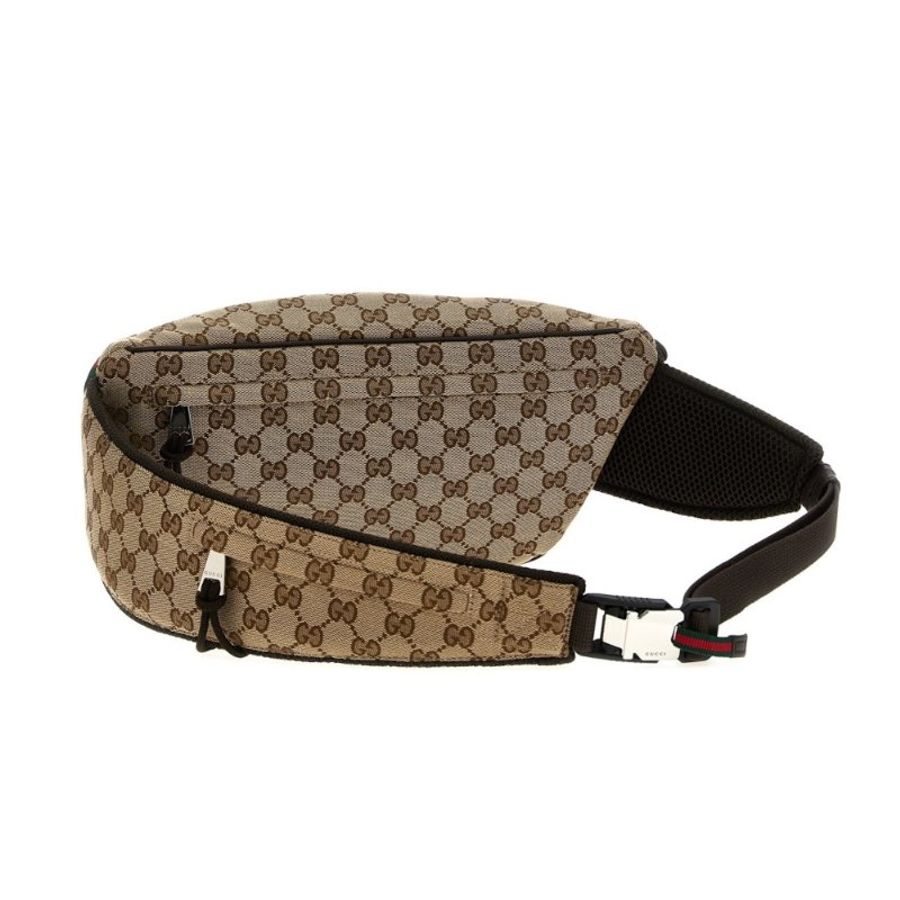 【GUCCI 古馳】Small GG 帆布 胸口包 斜背包 腰包 米色 烏木色 804262-2
