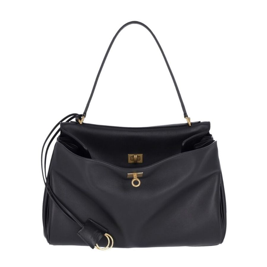 【Balenciaga 巴黎世家】Rodeo Medium 中款 小牛皮 手提包 斜背包 肩背包 金扣 黑色-0