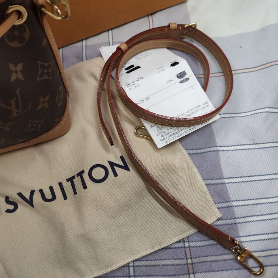 LV Louis Vuitton路易威登M81266 NANO NOE系Monogram帆布牛皮飾邊手提/斜背水筒。-1