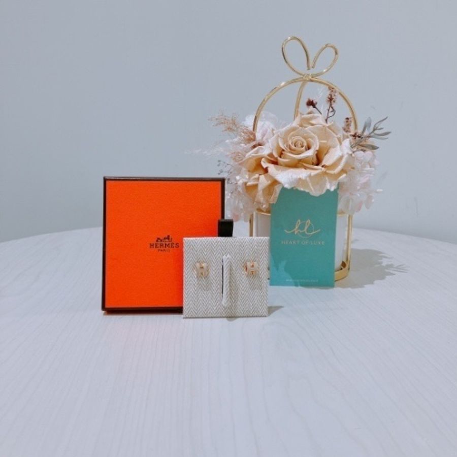 HERMES MINI POP H EARRINGS MARRON GLACE X GHW-0