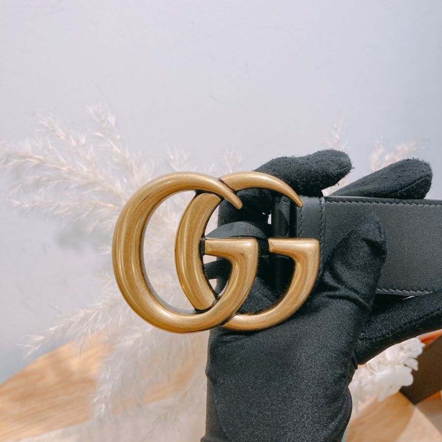 TW3867 古馳 經典GG扣皮帶 黑色金扣 80碼 4cm-1