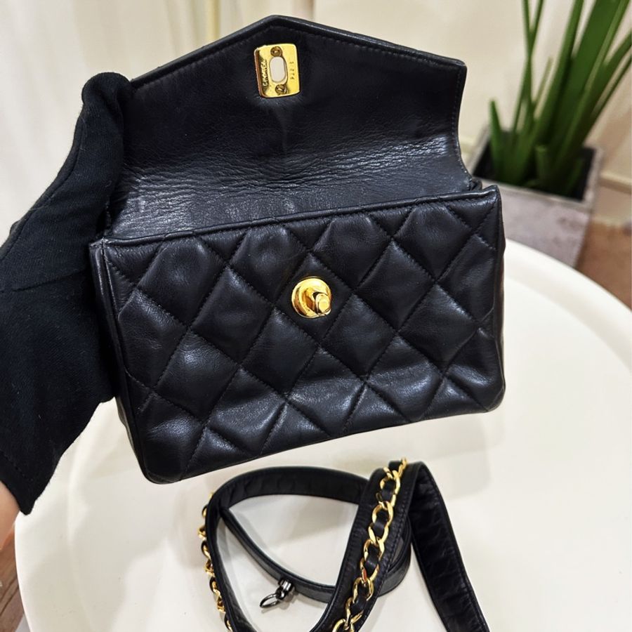 💙Chanel 香奈兒 腰包 包包 黑 (可肩背 側背)-8
