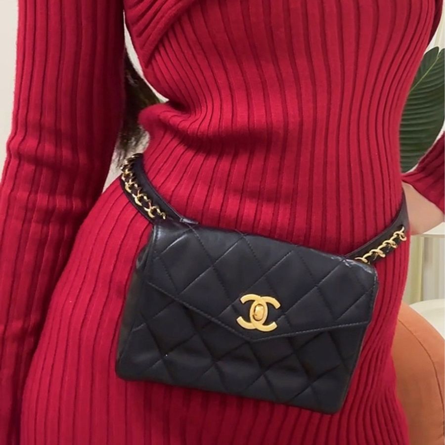 💙Chanel 香奈兒 腰包 包包 黑 (可肩背 側背)-6