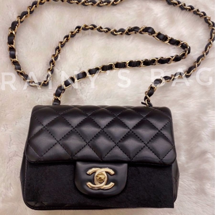 ► 全新 Chanel CF經典荔枝羊皮方胖✨淡金✨晶片款-0