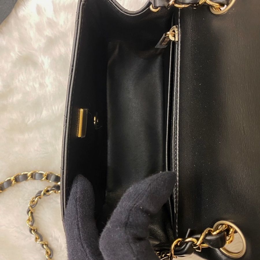 ► 全新 Chanel CF經典荔枝羊皮方胖✨淡金✨晶片款-5
