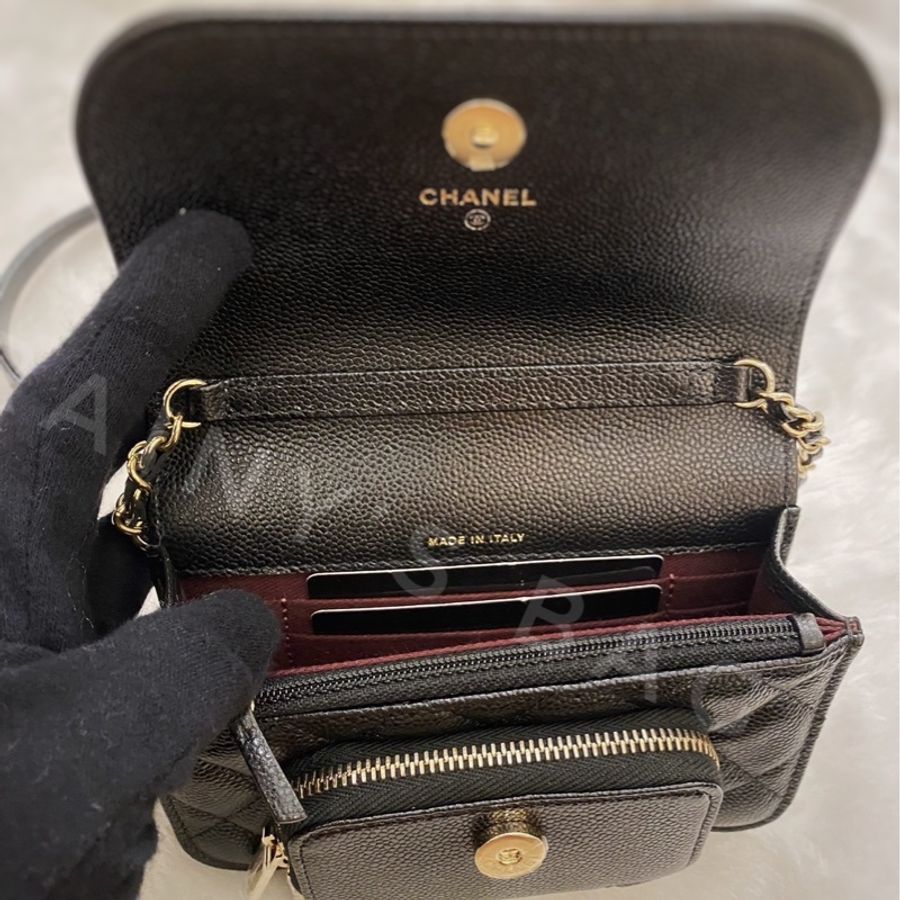 ► 全新 CHANEL 荔枝牛皮鍊帶兩用🔹手提🔹肩背🔹郵差包 淡金-6