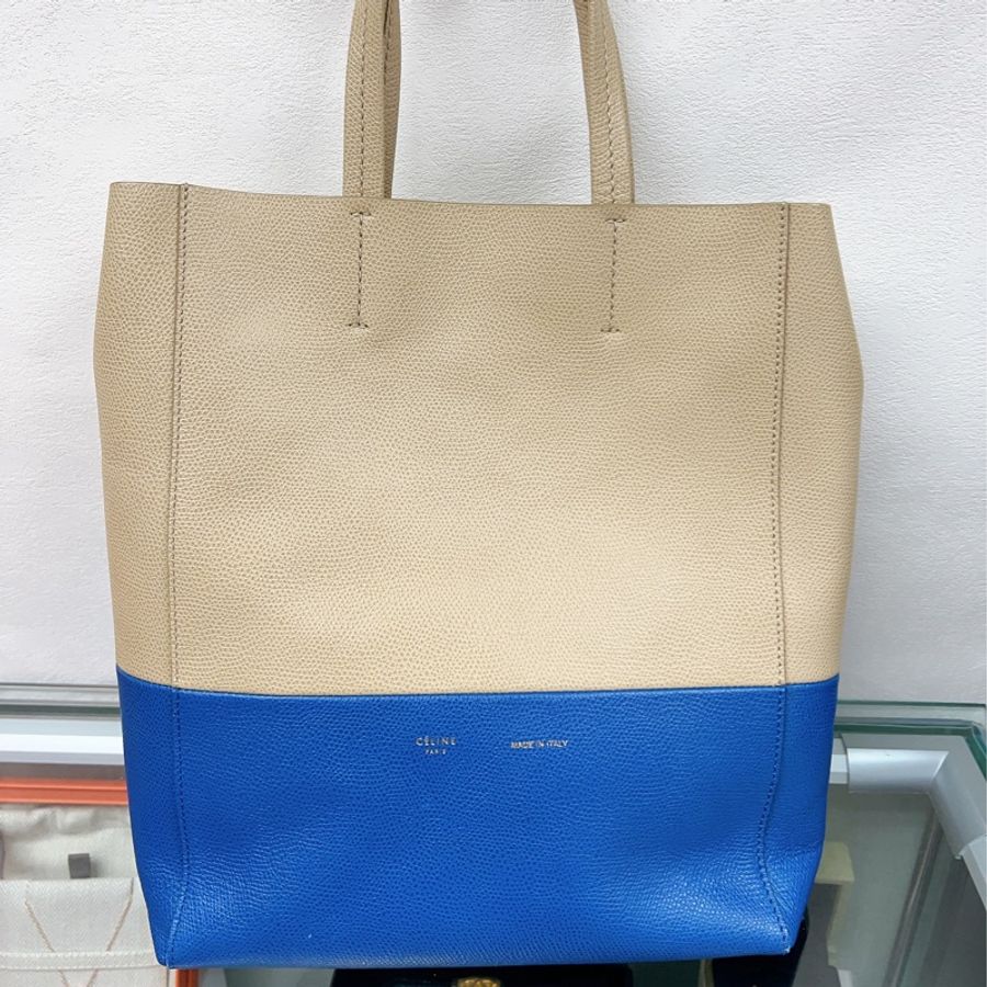 Celine tote 米藍色拼色 直立托特肩背包-0