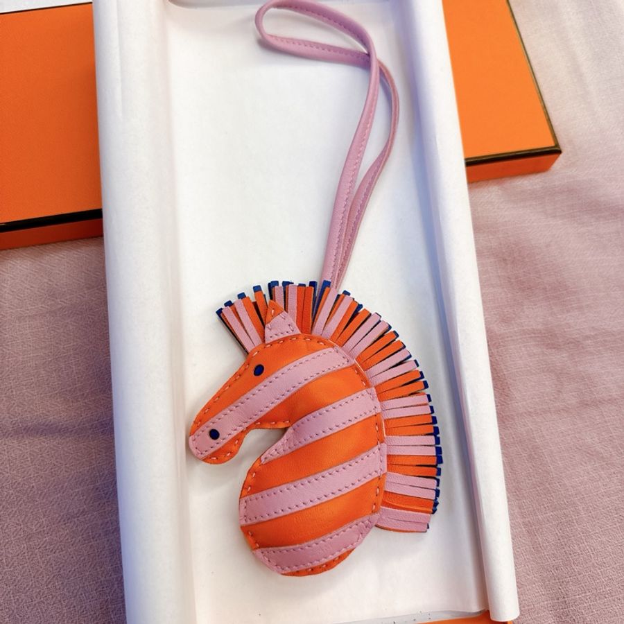 Hermès 愛馬仕｜Geegee Savannah 馬頭吊飾 🍊 罌粟橙+錦葵紫+法國藍-0
