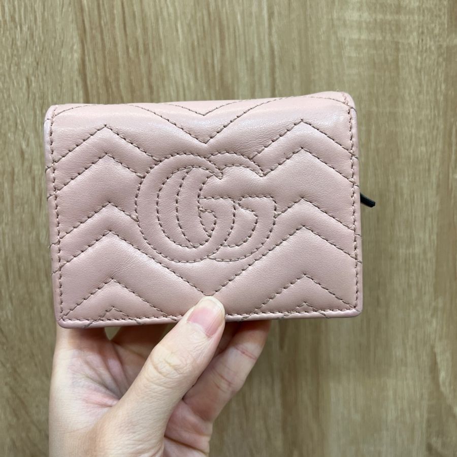 Gucci 粉牛皮霧金釦Mini短夾-3