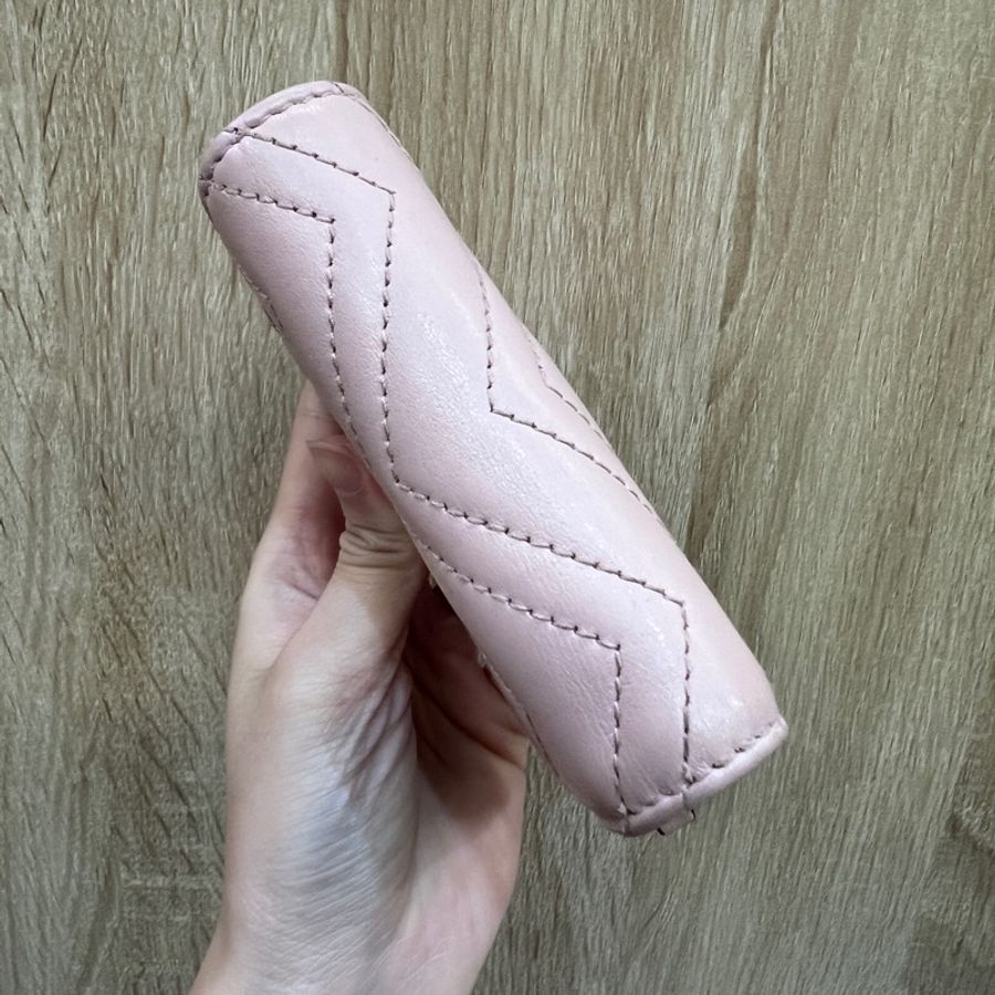 Gucci 粉牛皮霧金釦Mini短夾-4