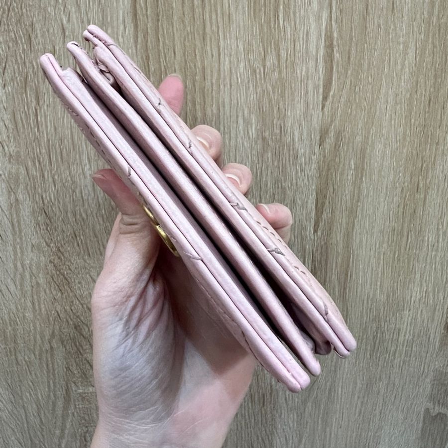 Gucci 粉牛皮霧金釦Mini短夾-5