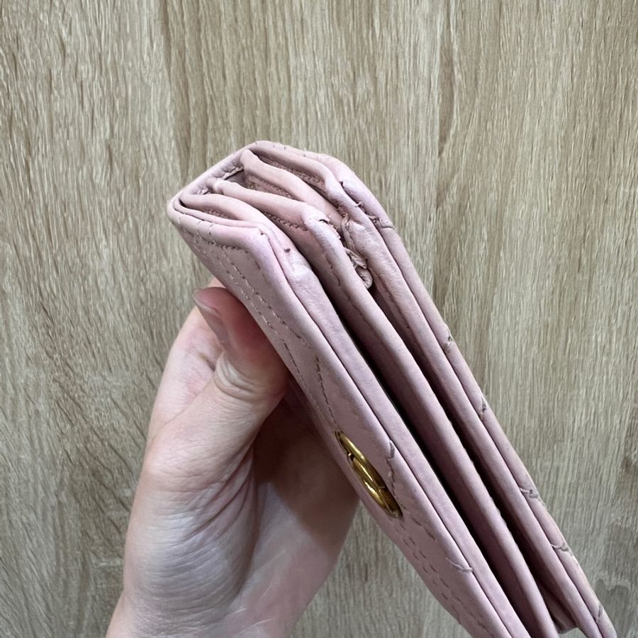 Gucci 粉牛皮霧金釦Mini短夾-6