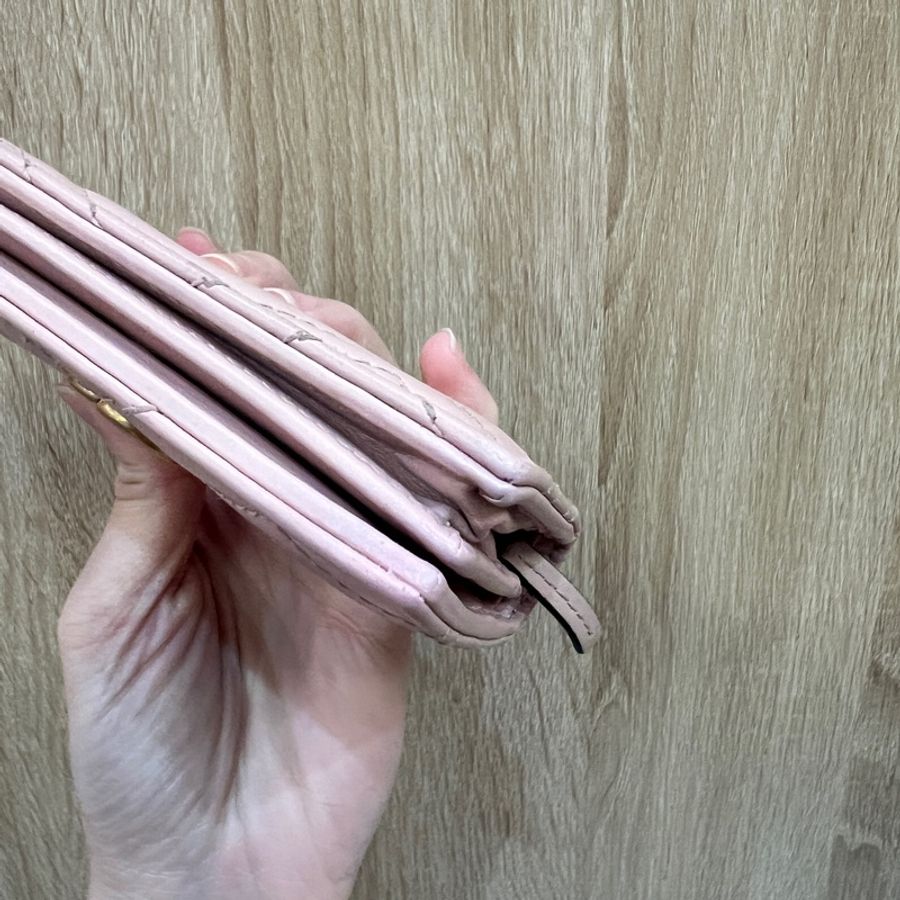 Gucci 粉牛皮霧金釦Mini短夾-7