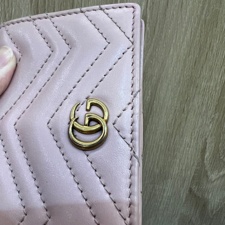 Gucci 粉牛皮霧金釦Mini短夾-8