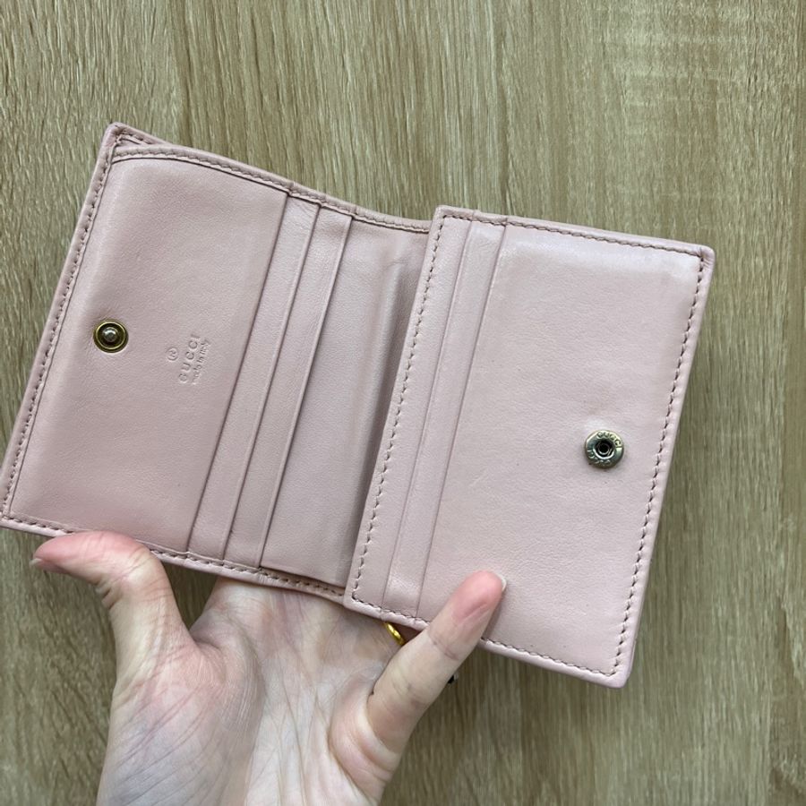 Gucci 粉牛皮霧金釦Mini短夾-9