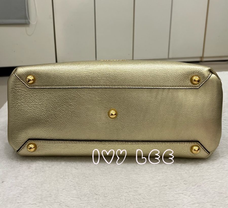 BURBERRY 金屬色粒面小牛皮 House Check 托特包 金色 斜背包 肩背包 二手精品-2