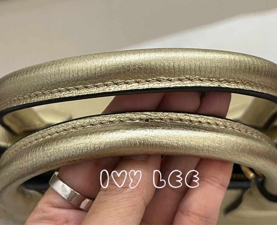 BURBERRY 金屬色粒面小牛皮 House Check 托特包 金色 斜背包 肩背包 二手精品-3