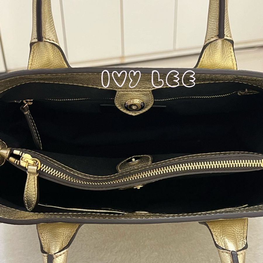BURBERRY 金屬色粒面小牛皮 House Check 托特包 金色 斜背包 肩背包 二手精品-4