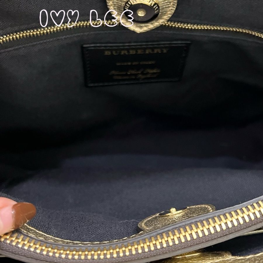 BURBERRY 金屬色粒面小牛皮 House Check 托特包 金色 斜背包 肩背包 二手精品-5