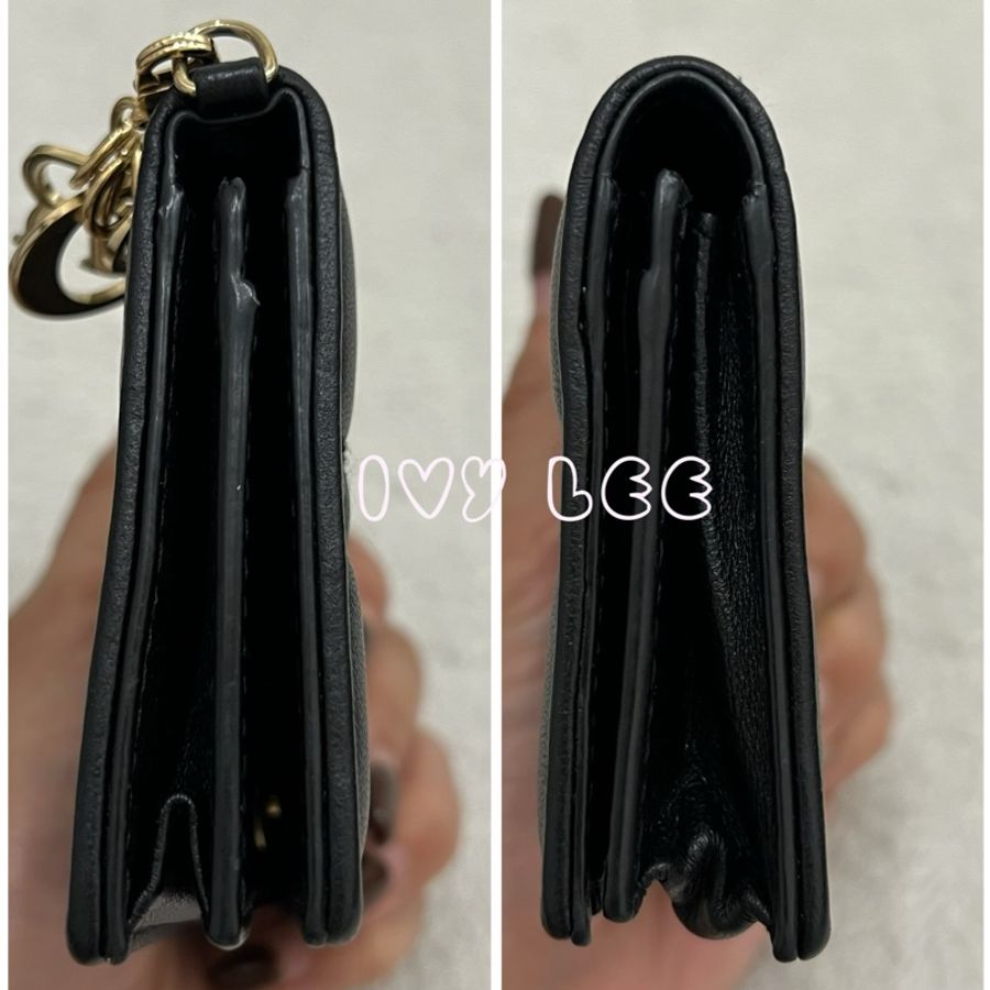 DIOR LADY DIOR 對開翻蓋卡片套 名片夾啞光黑 二手精品-16