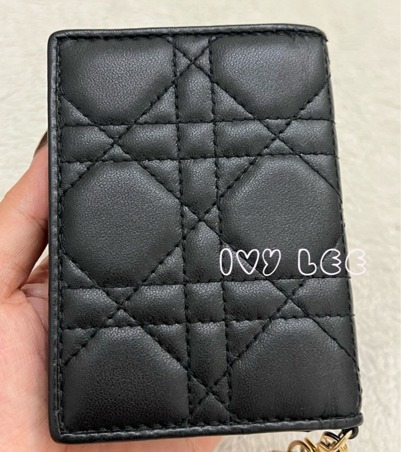 DIOR LADY DIOR 對開翻蓋卡片套 名片夾啞光黑 二手精品-20
