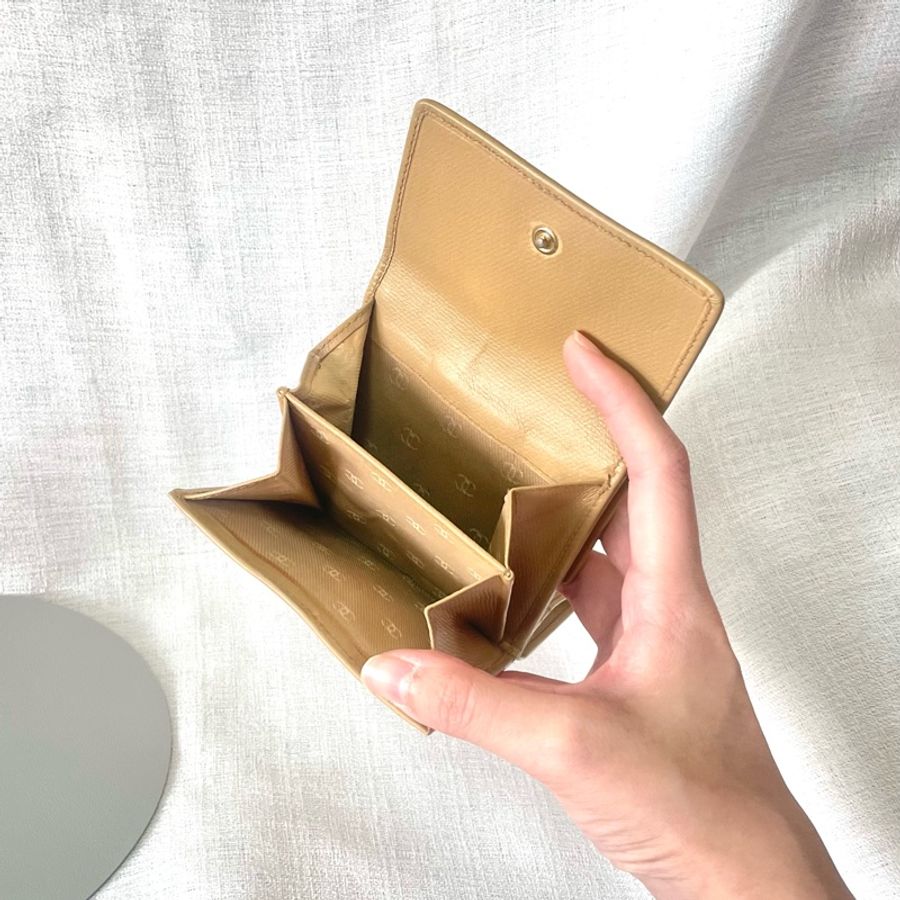 ✨ Chanel 杏色大容量中古豆豆短錢包-33