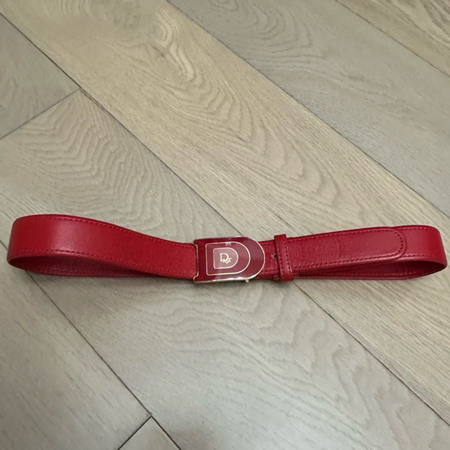 復古Christian Dior 彩虹扣紅色皮帶-0