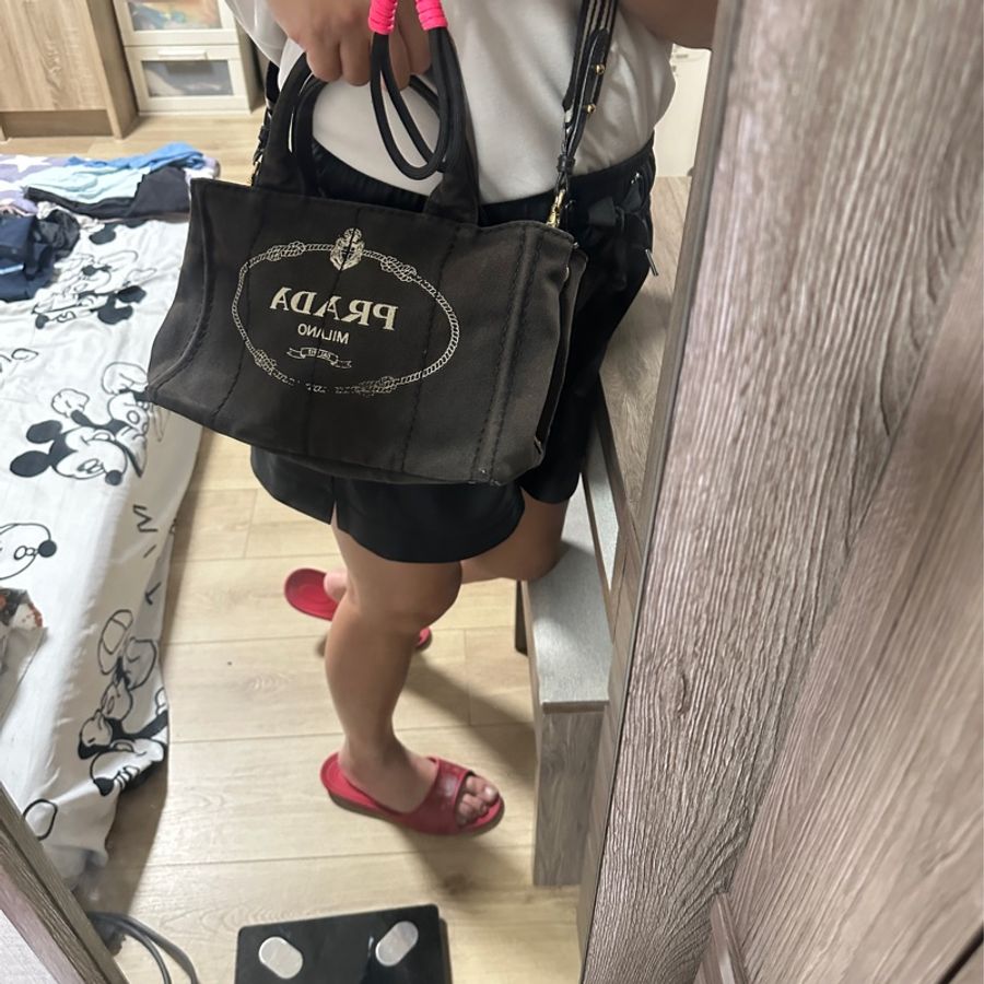 Prada高磅數帆布包 側背 肩背 手提三用-3