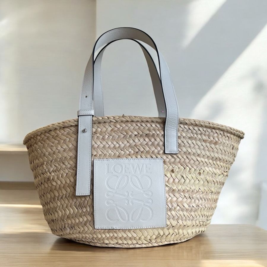 LOEWE皮革拼草編包肩背包-0
