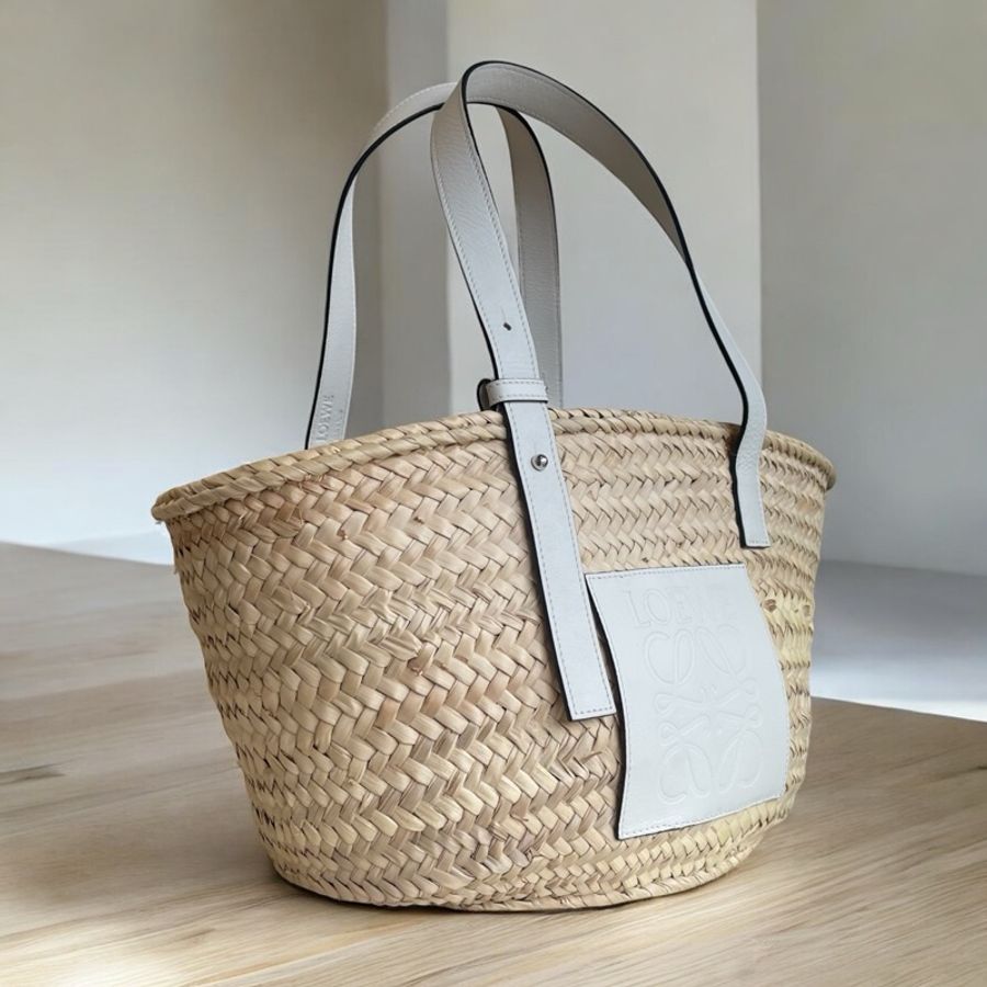 LOEWE皮革拼草編包肩背包-1