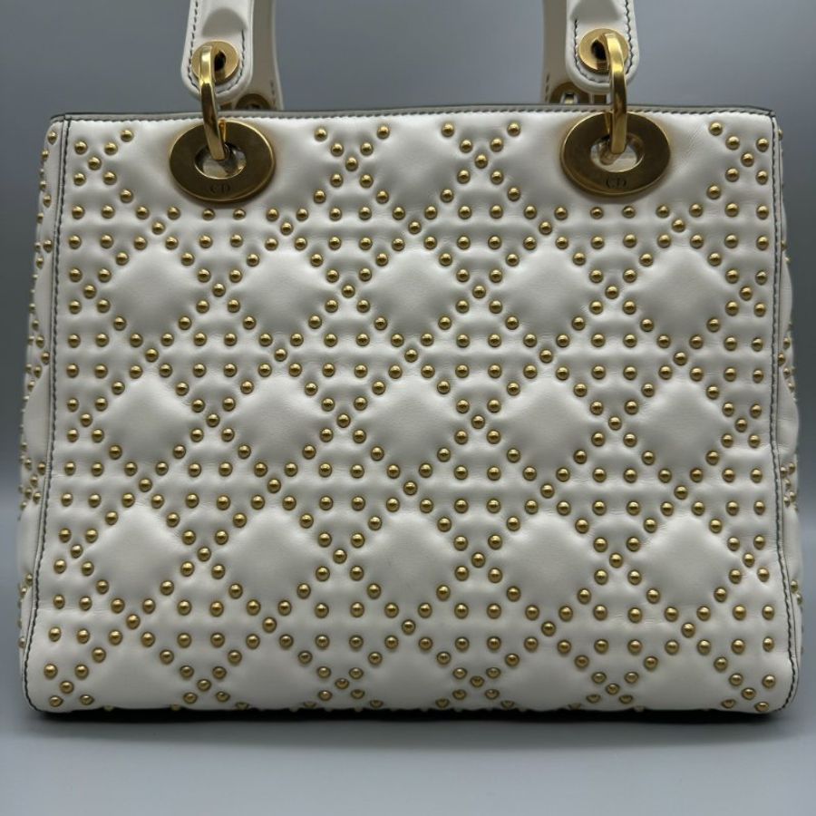 Dior 五格白金黛妃包 鉚釘寬肩帶-6