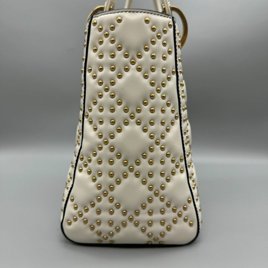 Dior 五格白金黛妃包 鉚釘寬肩帶-10