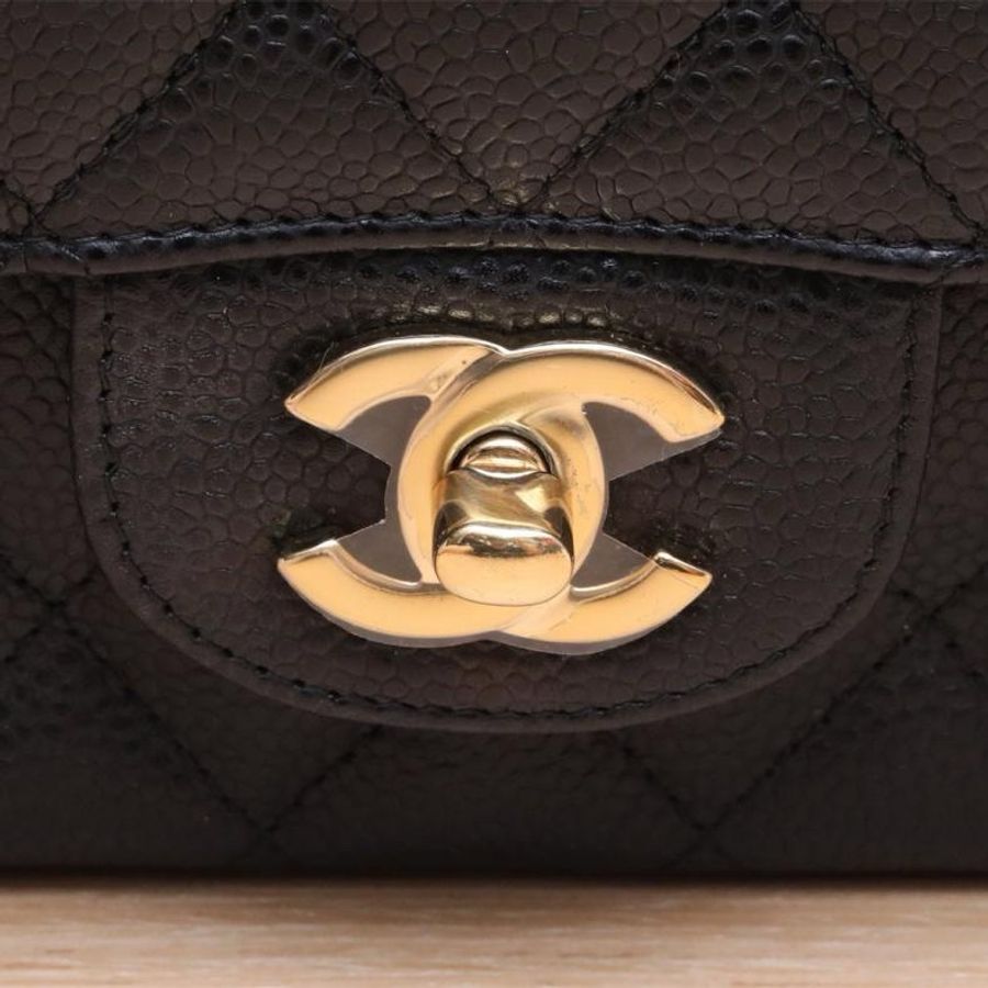 CHANEL(香奈兒) CF 經典款 口蓋包 中號 黑色 荔枝 28開 金扣-5