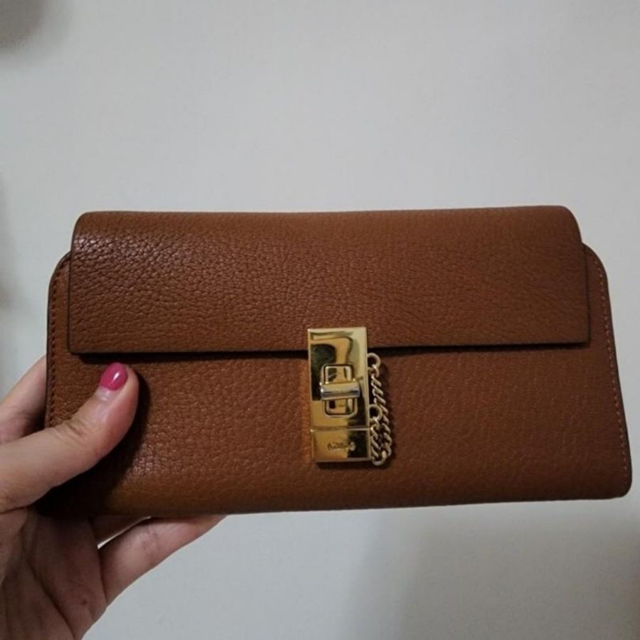 Chloe drew leather wallet 豬鼻經典長夾 焦糖咖-1