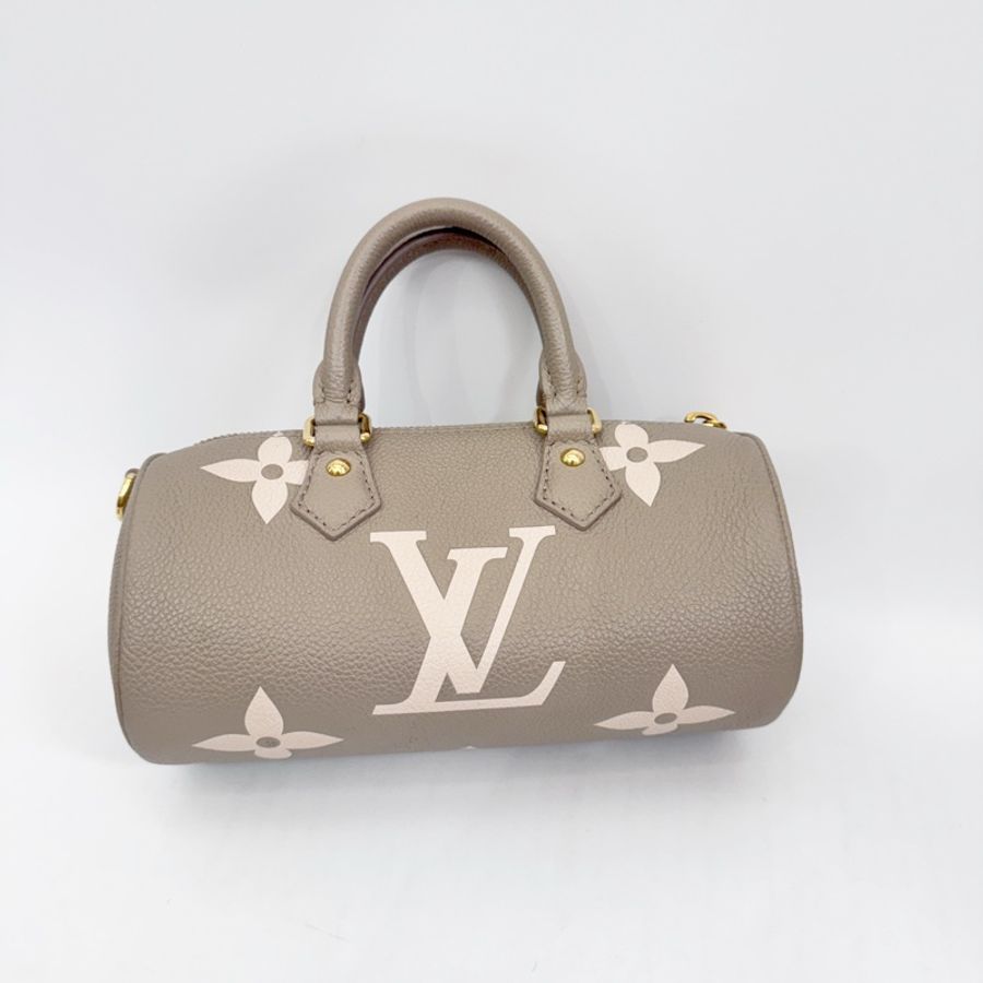 LV Papillon BB 斑鳩灰拼米白手提斜背圓筒包 M46031 晶片款-1