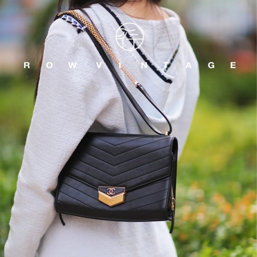 CHANEL 香奈兒 漢堡系列 油蠟牛皮 珐琅 雕刻鏈 黑 信封包 斜背包 肩背包 側背包 手提包-8