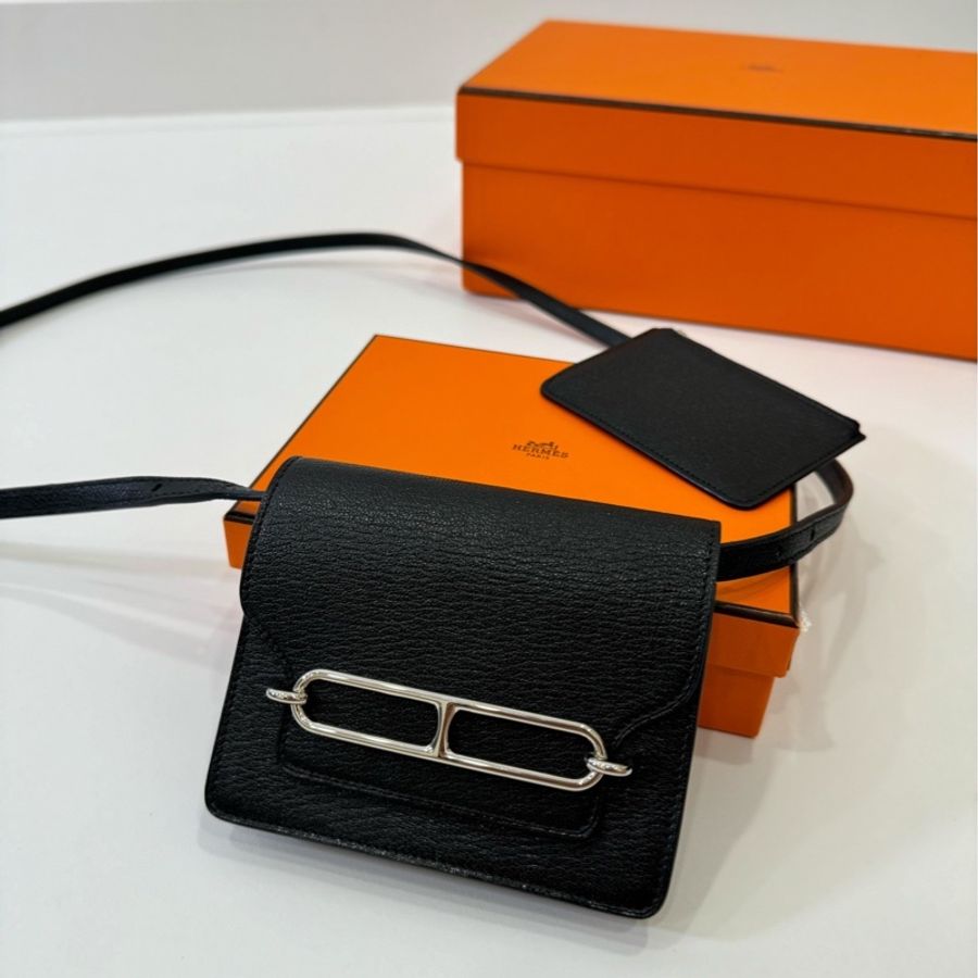 Hermes 愛馬仕 roulis slim 黑銀 豬鼻子 腰包 短夾 卡夾 卡包 錢包 手提包 斜背包 肩背包-0