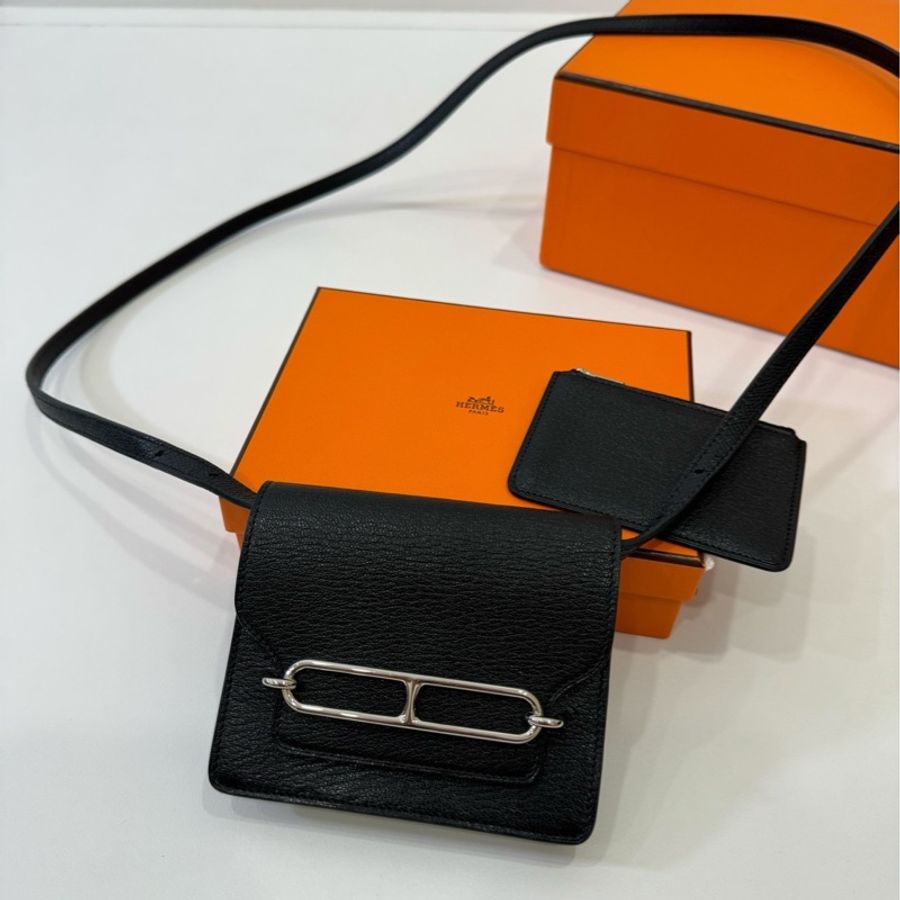 Hermes 愛馬仕 roulis slim 黑銀 豬鼻子 腰包 短夾 卡夾 卡包 錢包 手提包 斜背包 肩背包-1