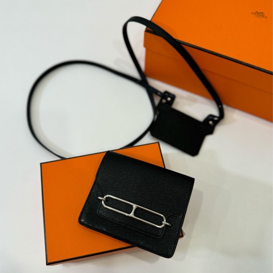 Hermes 愛馬仕 roulis slim 黑銀 豬鼻子 腰包 短夾 卡夾 卡包 錢包 手提包 斜背包 肩背包-2