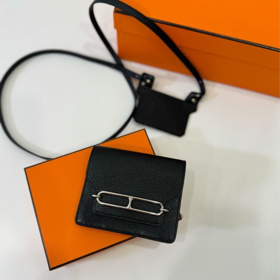 Hermes 愛馬仕 roulis slim 黑銀 豬鼻子 腰包 短夾 卡夾 卡包 錢包 手提包 斜背包 肩背包-3