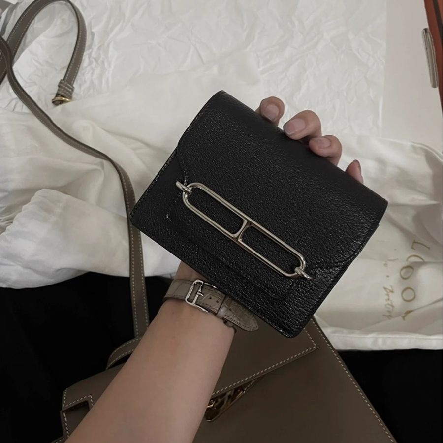 Hermes 愛馬仕 roulis slim 黑銀 豬鼻子 腰包 短夾 卡夾 卡包 錢包 手提包 斜背包 肩背包-5